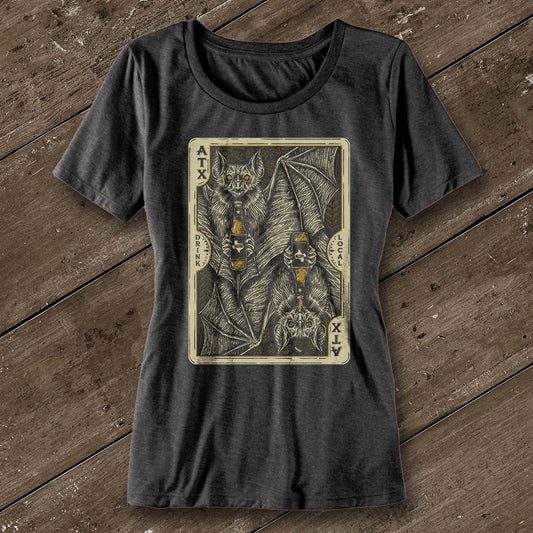 Bat Card Heather Graphite Ladies' T-Shirt - Austin City Threads