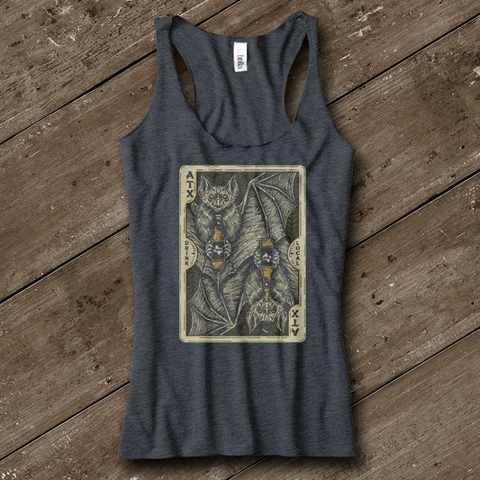 Bat Card Heather Graphite Ladies' Tank - Austin City Threads