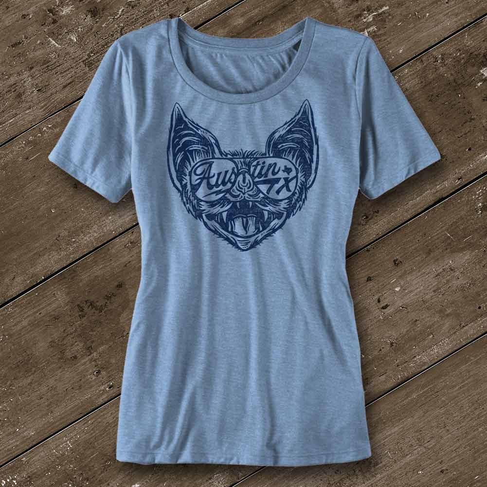 Shady Bat Heather Blue Ladies' T-Shirt - Austin City Threads